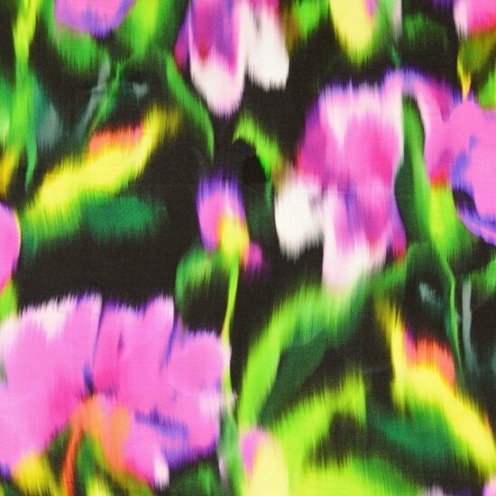 Viscose - Batik Flowers - Zwart-Lila