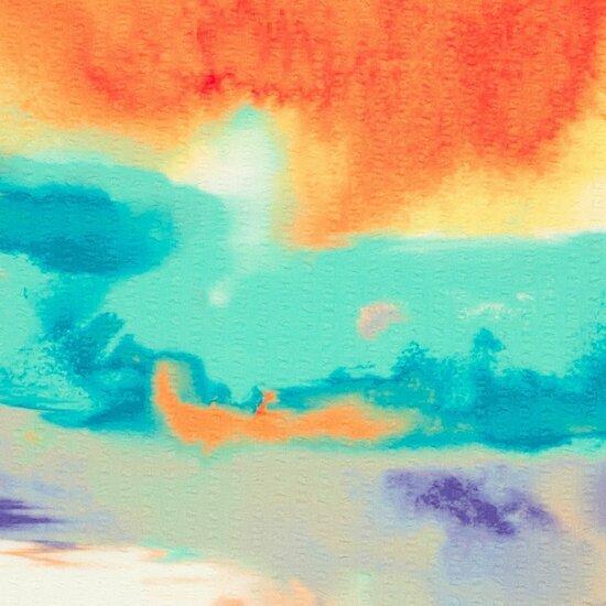 Bubble Polyester - Abstract Painting - Petrol-Oranje-Ecru