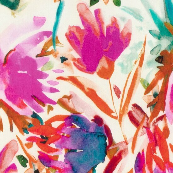 Viscose - Blue Pink Flowers - Ecru