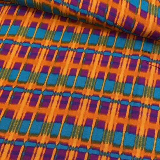 Viscose - Checkers - Oranje-Paars-Blauw