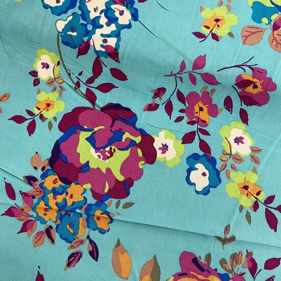 Viscose - Flowers - Aqua