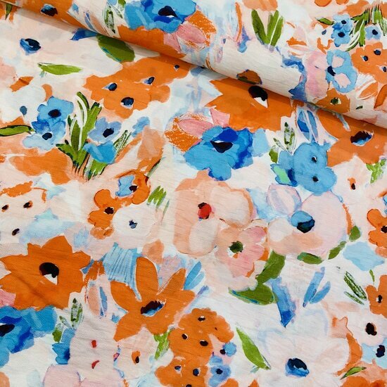 Viscose - Flowers - Zalmroze