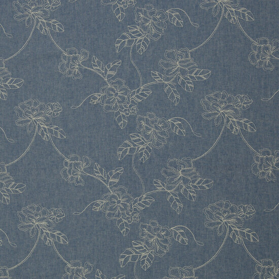 Katoen - Embroiderd Flowers - Denim