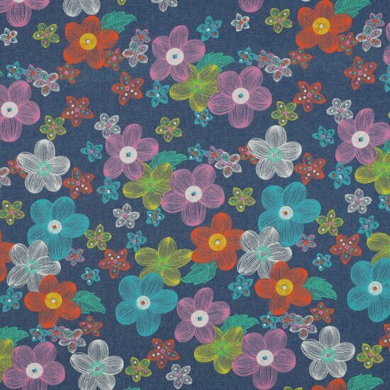 Jeans - Flowers - Blauw