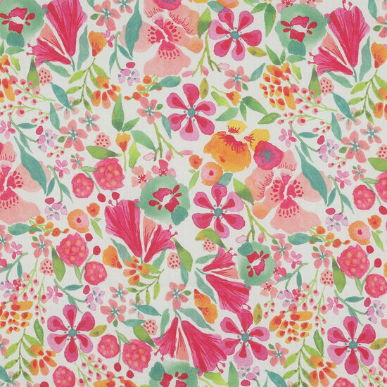 Katoen Voile - Flowers - Roze