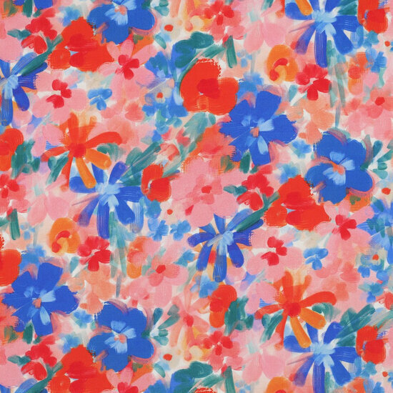 Viscose - Flowers - Roze