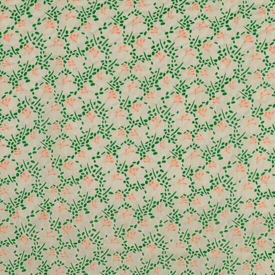 Katoen Voile - Flowers - Ecru