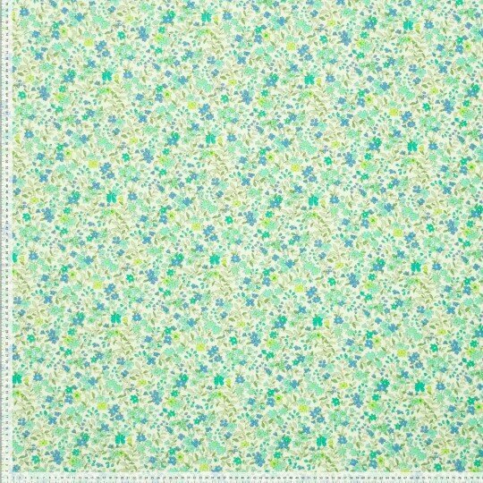 Poplin - Flowers - Groen-Blauw