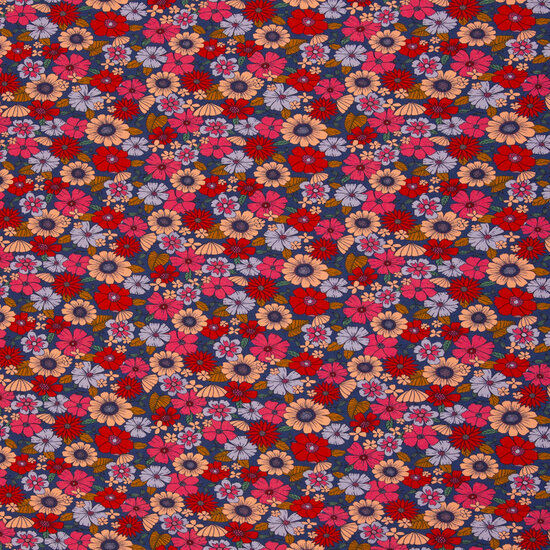 Jersey - Flowers - Donkerblauw