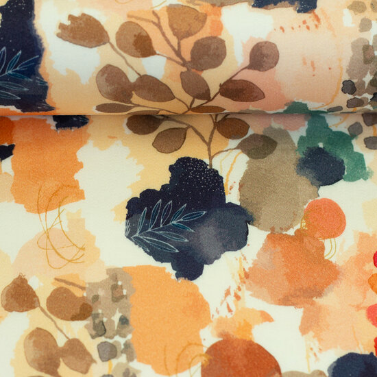 Viscose Stretch - Leaves - Wit