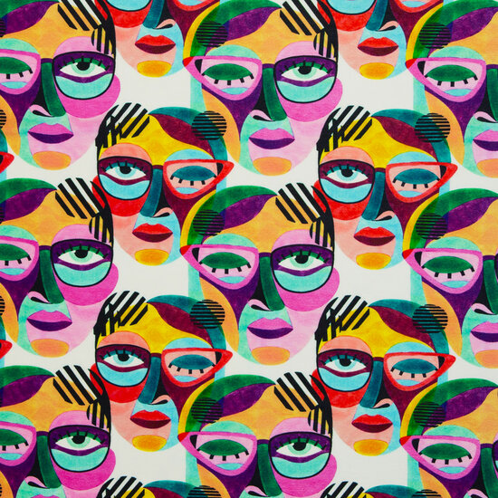 Viscose Jersey - Colored Faces - Wit