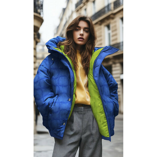 Matelassé - Uni Double Face - Blauw-Lime