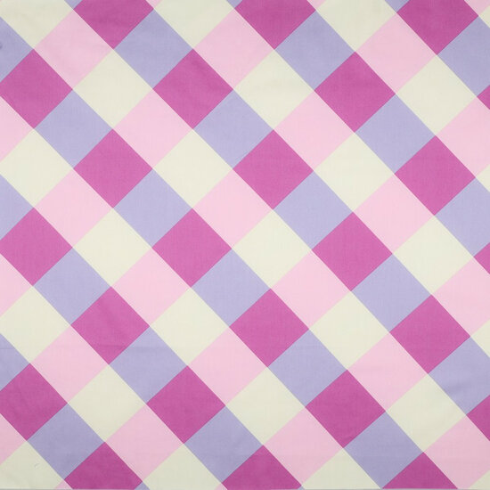 Katoen Satijn - Large Gingham - Paars-Roze