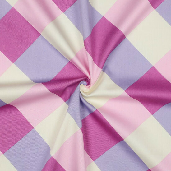 Katoen Satijn - Large Gingham - Paars-Roze