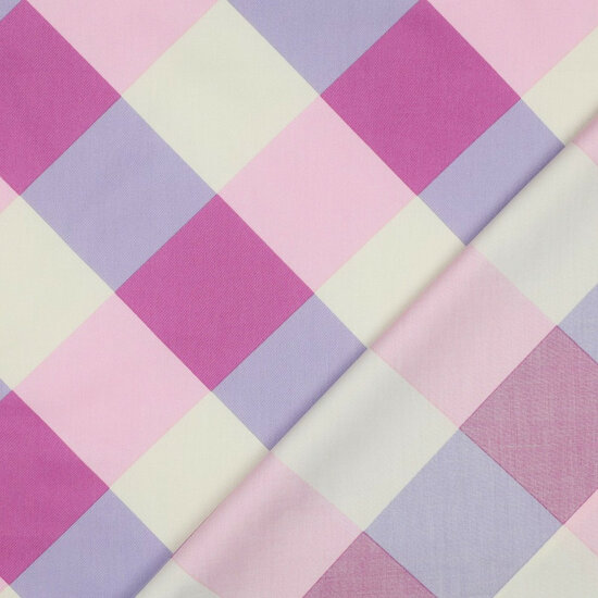 Katoen Satijn - Large Gingham - Paars-Roze