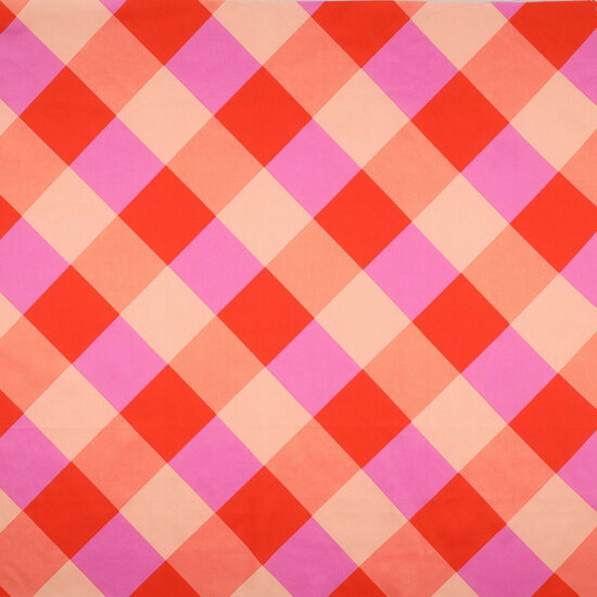 Katoen Satijn - Large Gingham - Oranje-Roze