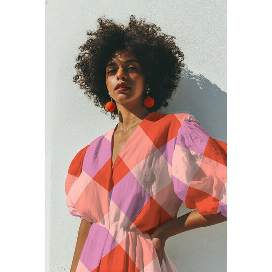 Katoen Satijn - Large Gingham - Oranje-Roze