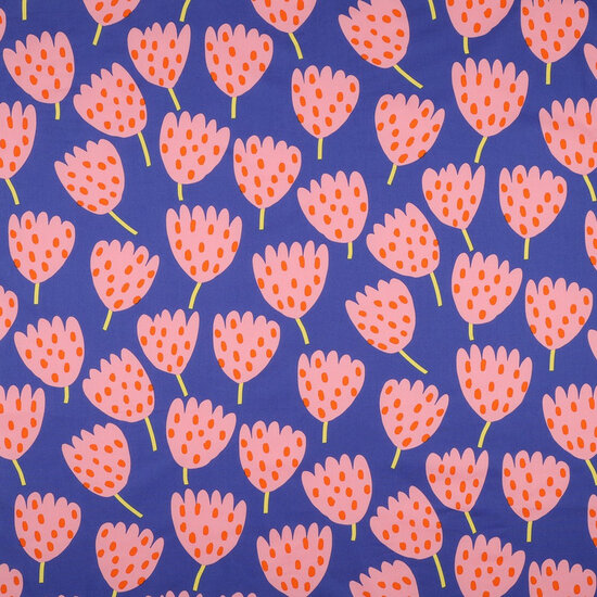 Poplin - Tulips - Kobalt