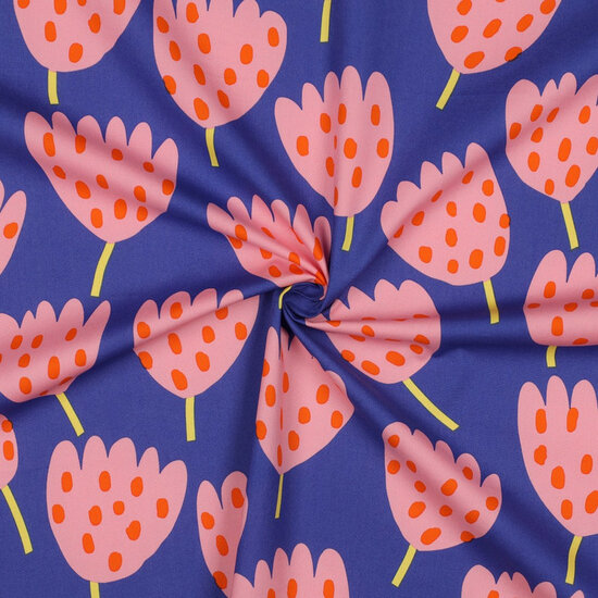 Poplin - Tulips - Kobalt