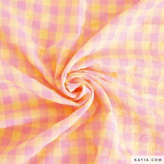 Seersucker - Vichy - Geel-Roze
