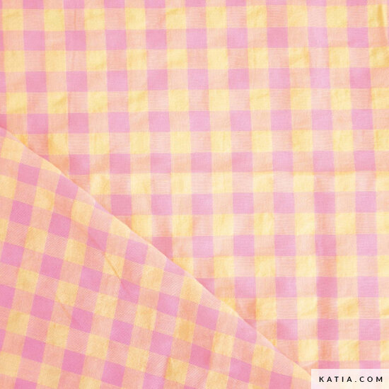 Seersucker - Vichy - Geel-Roze