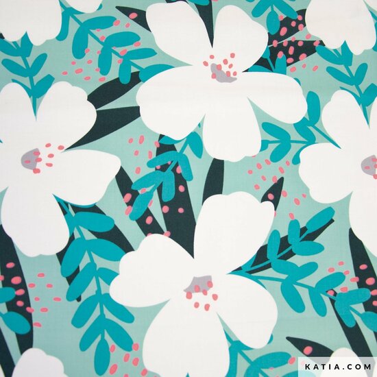 Poplin - Neon Pink Flower - Groen