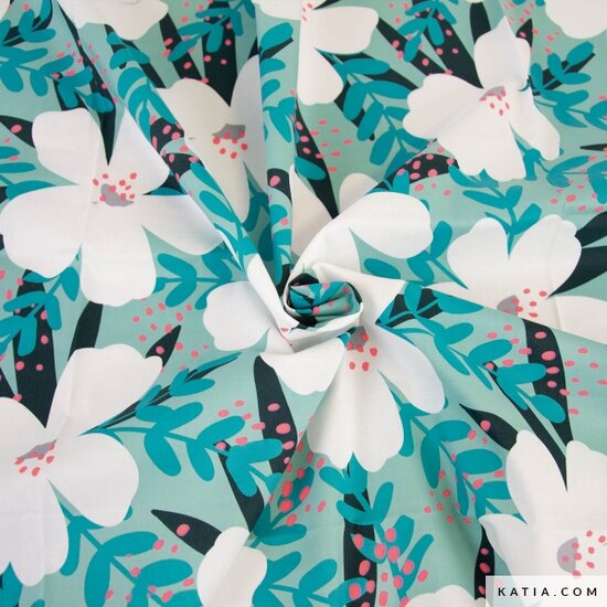 Poplin - Neon Pink Flower - Groen