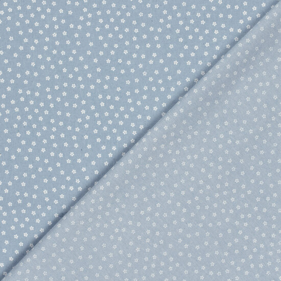 Katoen - Bloemetjes - Licht Jeansblauw