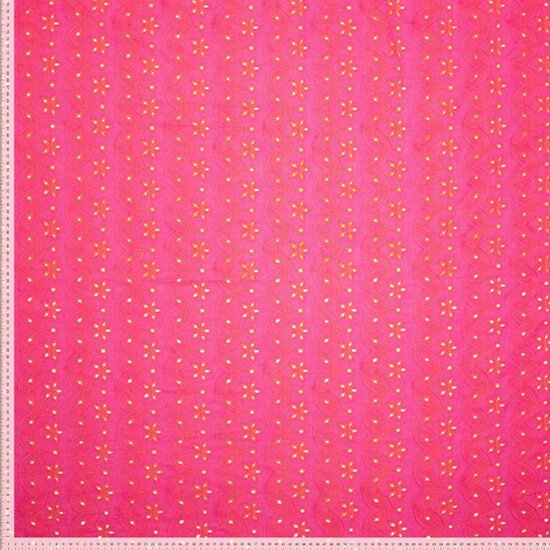 Katoen - Orange Embroidery - Fuchsia