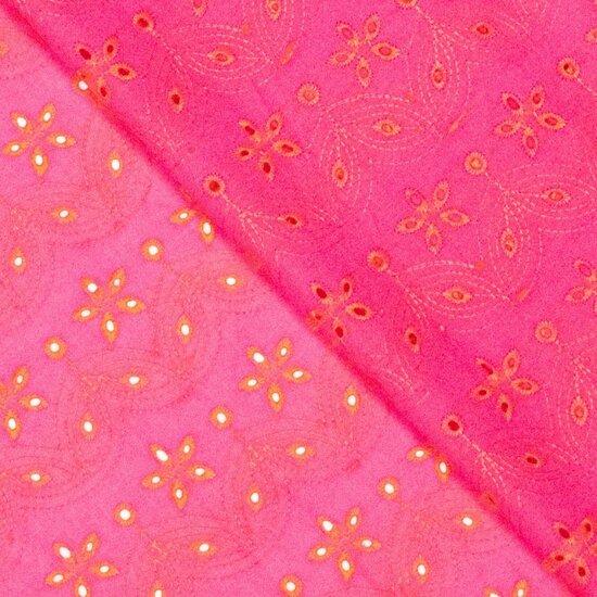 Katoen - Orange Embroidery - Fuchsia
