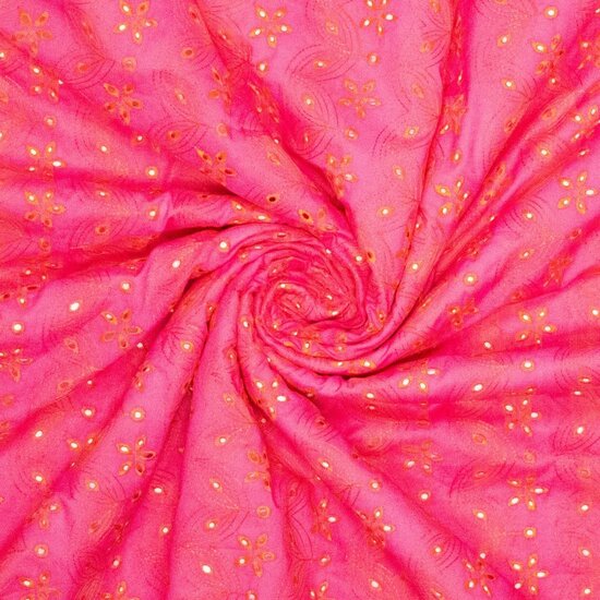 Katoen - Orange Embroidery - Fuchsia