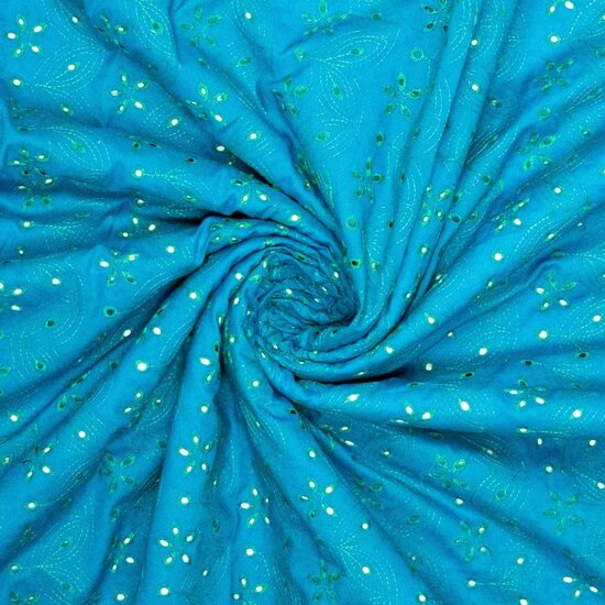 Katoen - Green Embroidery - Blauw