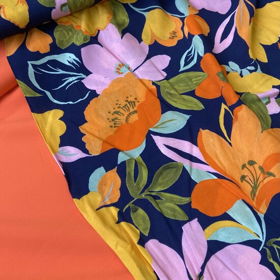 Viscose - Flowers - Navy