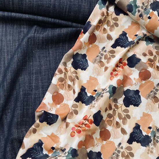 Viscose Stretch - Leaves - Wit