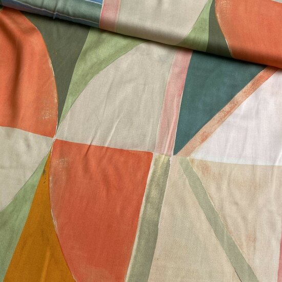 Viscose - Geometric - Zalm-Oranje-Groen