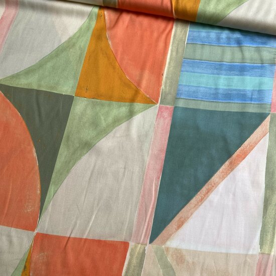 Viscose - Geometric - Zalm-Oranje-Groen