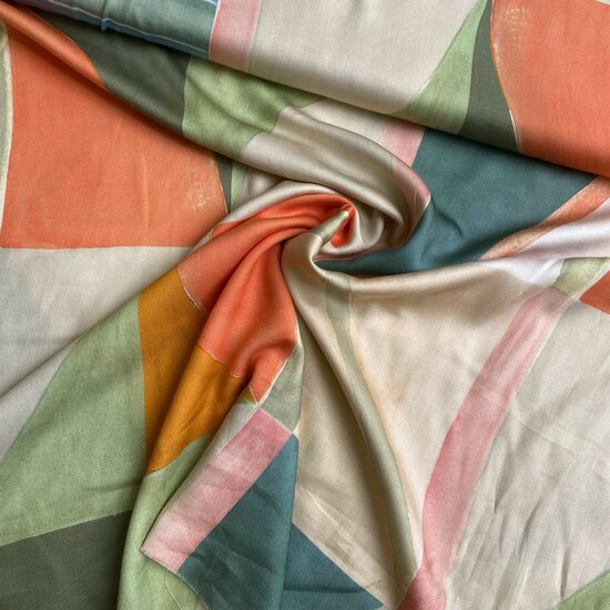 Viscose - Geometric - Zalm-Oranje-Groen
