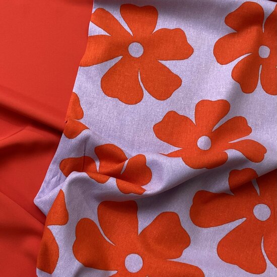 Viscose Linnen - Big Red Flowers - Lavender