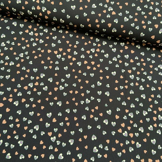 Crepe - Hearts - Zwart