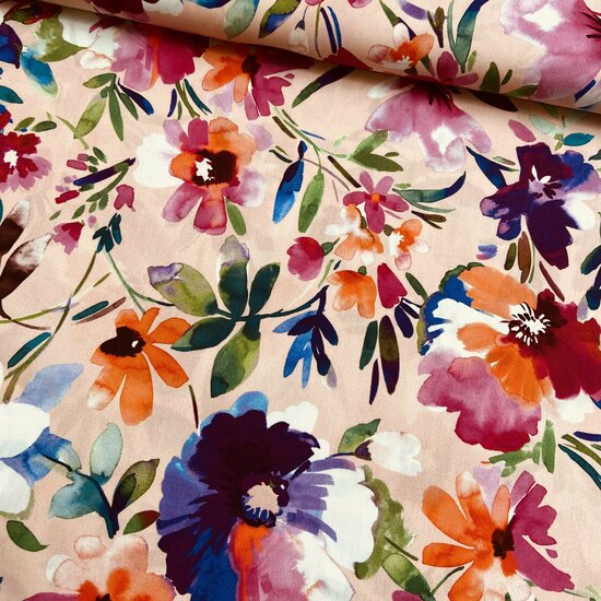 Katoen - Flowers - Peach