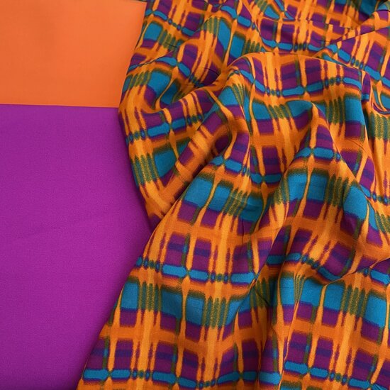 Viscose - Checkers - Oranje-Paars-Blauw