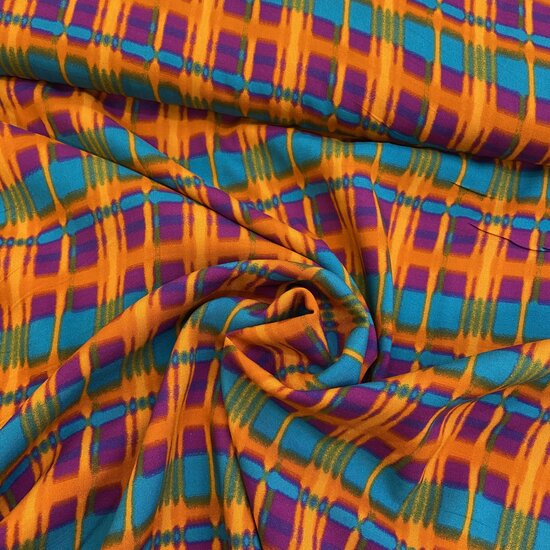 Viscose - Checkers - Oranje-Paars-Blauw