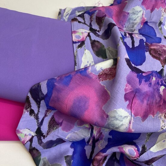 Viscose Twill - Bladeren - Lila