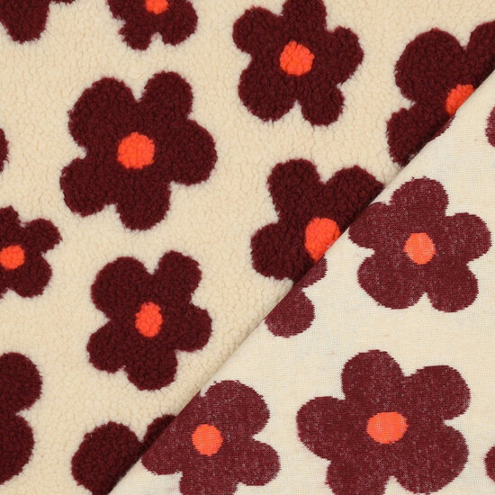 Teddy - Flowers - Beige-Wijnrood