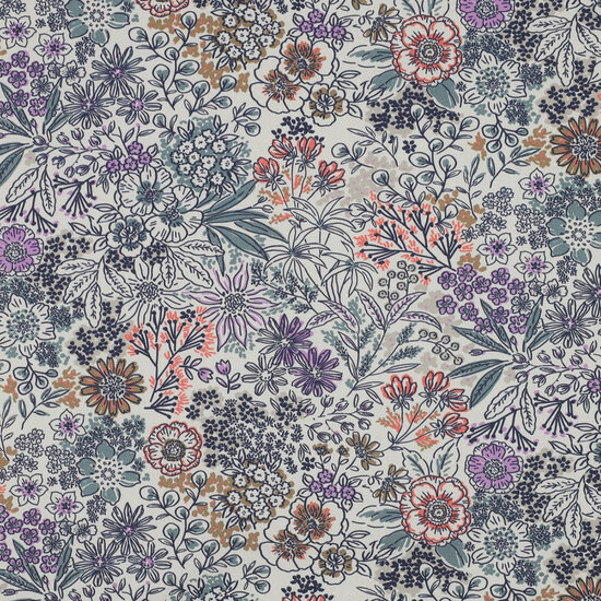 Poplin - Flowers - Ecru