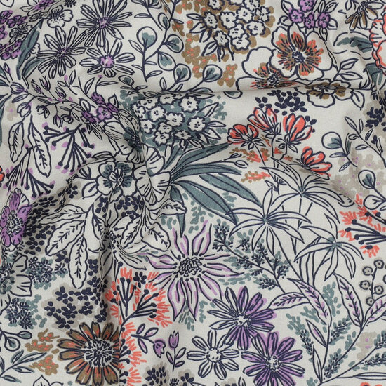 Poplin - Flowers - Ecru
