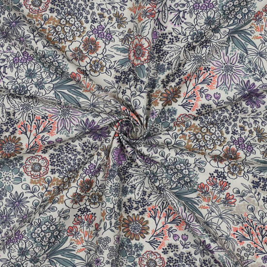 Poplin - Flowers - Ecru