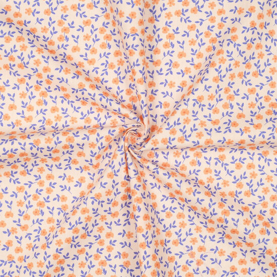 Poplin - Flowers - Perzik