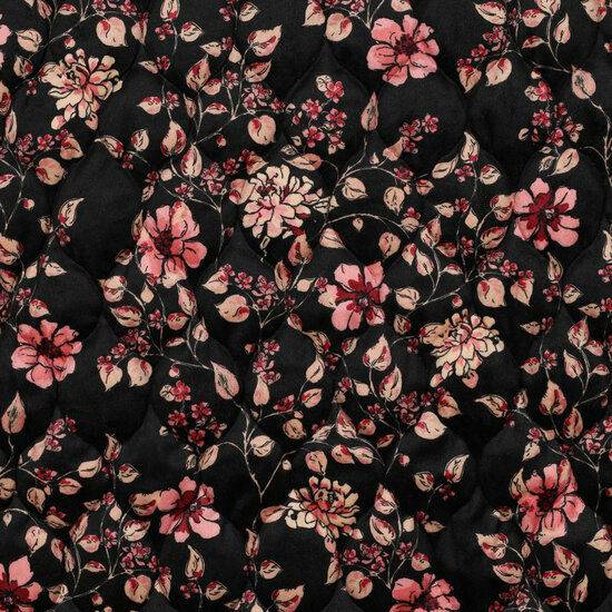 Velvet - Quilted Flowers - Zwart