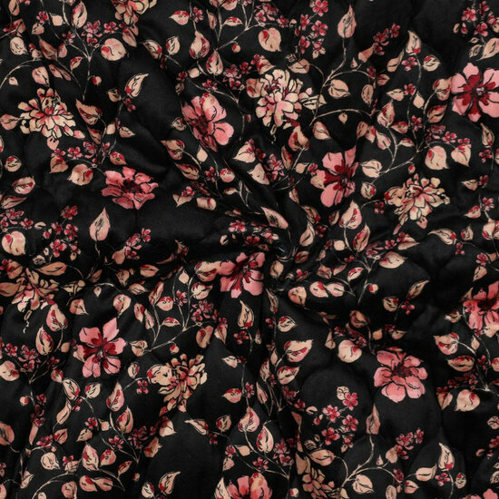 Velvet - Quilted Flowers - Zwart